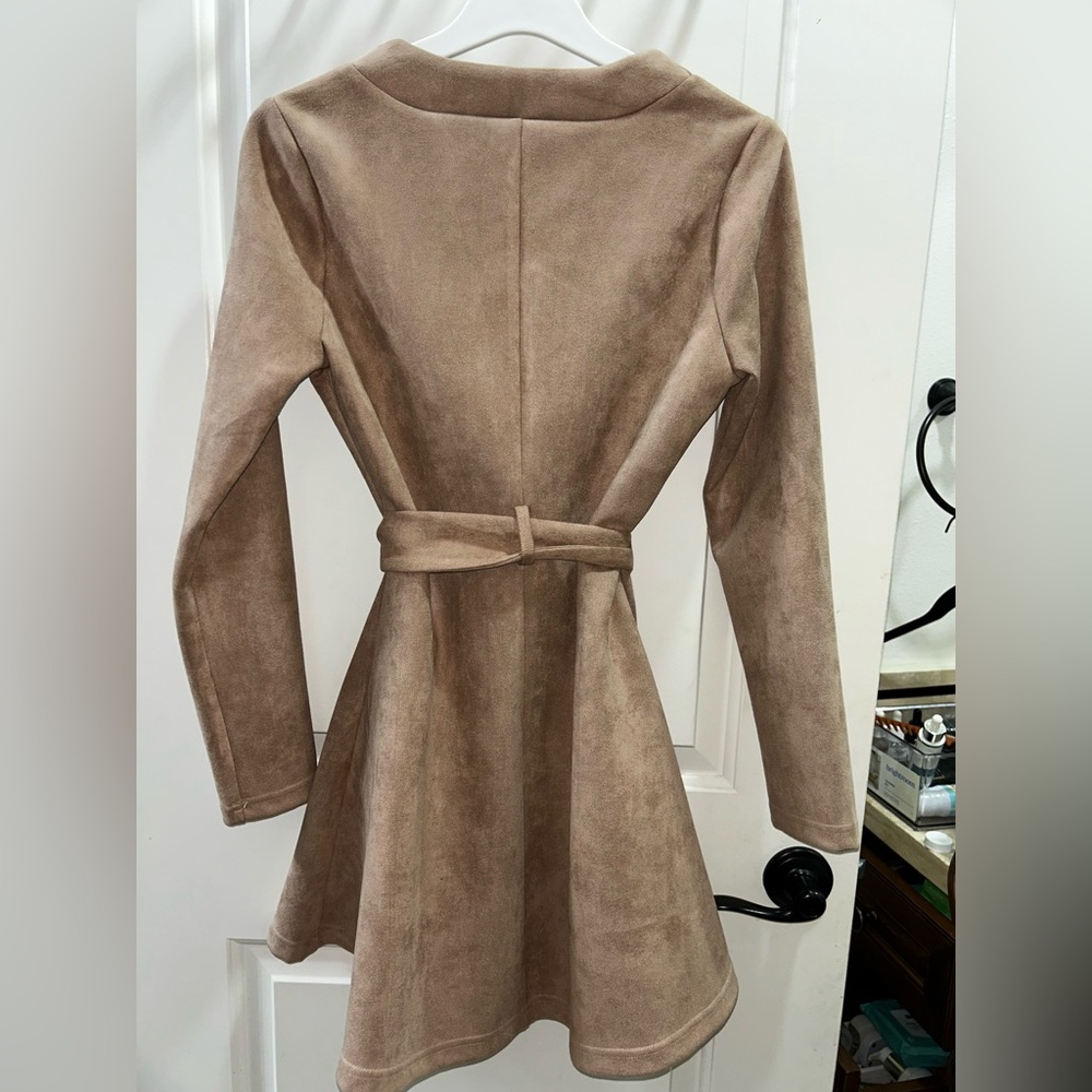 NWT Windsor M Taupe Tie-Waist Jacket / faux suede dress camel tan - Picture 5 of 6